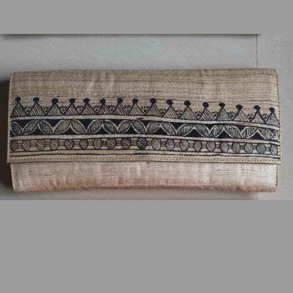 Buy Handpainted Tussar Silk Purse - Tan Colour